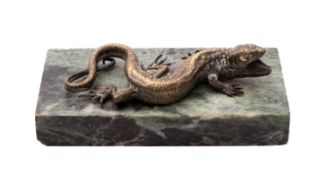 A bronze and verde antico marble paperweight,