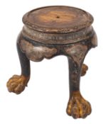 A George I or early George II carved, blue lacquered and parcel gilt pine vase stand,