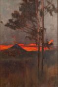 Sir Alfred East (British 1849-1913) - 'The Angry Night - Hakone Mountains' - Oil on panel - 23 x 15.
