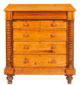 A Victorian North Country pine chest, with a bevelled top,