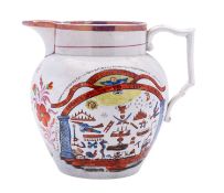 An early 19th century Sunderland pearlware Masonic jug inscribed 'Benjamin Holt 1823' decorated