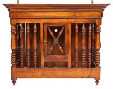 A 19th Century French walnut panetiere (bread safe) with a moulded cornice and canted angles,
