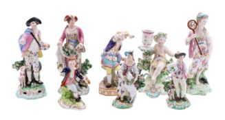 A group of eight Derby porcelain figures,