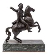 A Continental patinated bronze equestrian model of Napoleon Bonaparte,