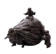 An unusual large Japanese bronze box and cover,