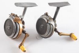 Two prototype Arthur Allen 'Spinet' type threadline casting reels,