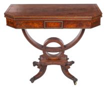 A Regency Scottish mahogany, brass mounted and inlaid card table,