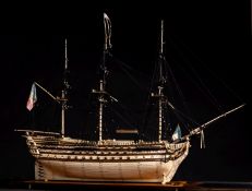 A 19th century French Prisoner of War bone model of a French 90-gun ship of the line,