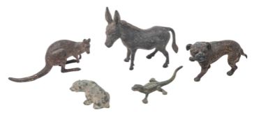 A group of five various Austrian cold painted bronze models of animals