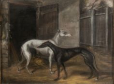 Clara Hartman (British, 19th Century) - Two greyhounds outside a kennel - Coloured chalks - 28.