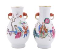 A pair of Chinese famille rose pear-shaped vases,
