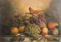 British School, 19th Century - Pair of still life paintings of a pineapple, grapes,