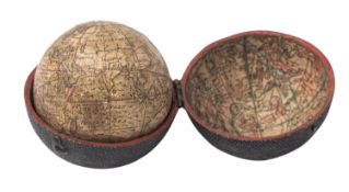 A George II or early George III 2 ¾-inch pocket globe in case, by Richard / Leonard Cushee,