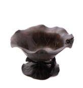 A Japanese bronze bowl, Meiji period in the form of a large lotus leaf,