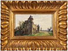 Henri Santin (French, 1846-1899) - A Chateau in France - Oil on panel - 11.5 x 20cm, 25.