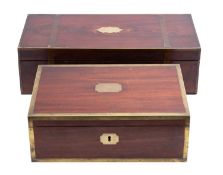 Two mahogany and brass bound writing slopes, probably campaign use,