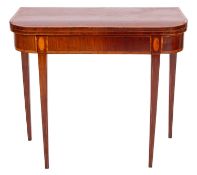 An early 19th Century mahogany and inlaid rectangular card table, crossbanded in kingwood,