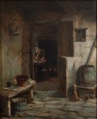 David W Haddon (British 1859-1914) - Cottage interior - Oil on board - 49.5 x 40.