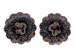 A pair of Japanese cloisonne 'dragon' wall plates,