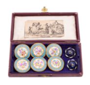 A set of six Sèvres-style porcelain buttons together with a pair of enamel and paste buttons the