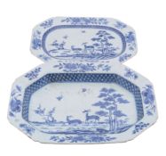 A Chinese blue and white octagonal deep dish and a matching smaller dish,
