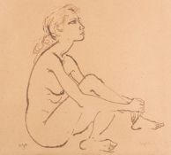 Ronald Searle (British, 1920-2011) - Seated female nude - Pen & ink - 33.5 x 37.5cm, 48 x 50.