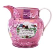 A Sunderland pink lustre creamware 'Ship' jug early 19th century decorated with coloured prints of