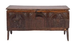 A William & Mary carved oak 'six plank' coffer,