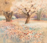 Attributed to Robert Little (British, 1854-1944) - A flower filled Orchard - 32 x 35cm, 46.5 x 49.