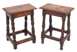 An oak joynt stool in the 17th Century taste, with a rectangular bevelled top,