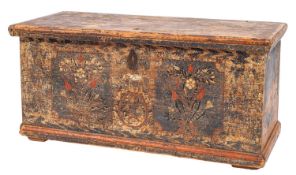 A 19th Century Dutch polychrome decorated pine rectangular coffer,