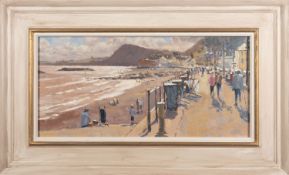 Neil,Hampson (British, Contemporary) - Sidmouth seafront - Oil on canvas - 20 x 50cm,