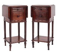 A pair of 19th Century rosewood drop flap bedside cabinets, with hinged moulded tops,