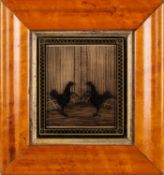 A Regency reverse painted silhouette depiction of a cockfight,