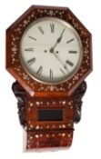 A Regency rosewood and inlaid striking wall clock the eight-day duration,