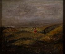 British School 19th Century - Landscapes with figures - Two oils on panel - Each 16.5 x 19.