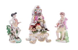 A Bow figure of Winter from the Rustic Seasons, circa 1765 and two small Derby figures,