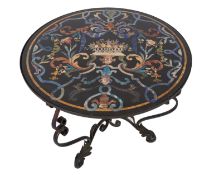 A scagliola and wrought iron conservatory or centre table,