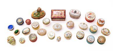 A collection of twenty-seven enamel and other boxes, mostly modern and by Halcyon Days,