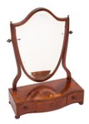 An early 19th Century mahogany and inlaid serpentine fronted platform swing frame toilet mirror,
