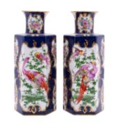 A pair of Samson blue-scale hexagonal vases in the Worcester First Period style,