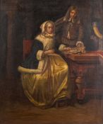 Copy after Gabriel Metsu (Dutch, 1629-1667) - Breakfast 1660 - Oil on canvas - 64 x 54cm, 79 x 68.