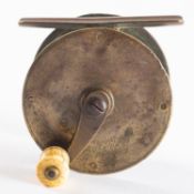 A 2 1/12 inch brass four bar reel, maker Edward Dawson, Temple Bar , London,