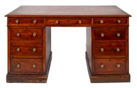 A mahogany pedestal desk in Regency style,