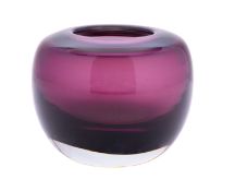 An amethyst art glass bowl of squat globular form, acid etched signature to base, 10cm high.