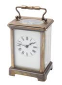 An Edwardian Obis brass carriage clock timepiece the eight-day duration movement having a silvered