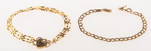 Two 9ct gold bracelets, including a gate bracelet with heart padlock and safety chain,
