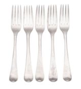 A George III set of five Irish silver dessert forks, Old English pattern, by Samuel Neville,