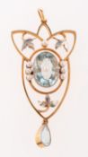 An Edwardian aquamarine and seed pearl pendant,