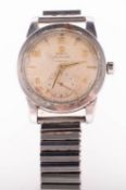 Omega Seamaster a gentleman's stainless-steel wristwatch the silvered dial having raised baton and